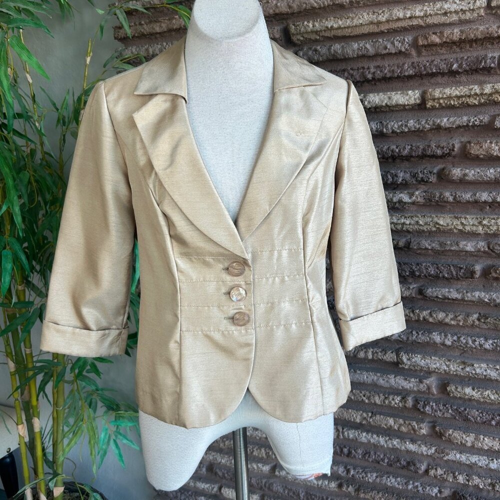 Dana Kay Metallic Gold Evening Formal Jacket Blazer Size 8 - Picture 4 of 7